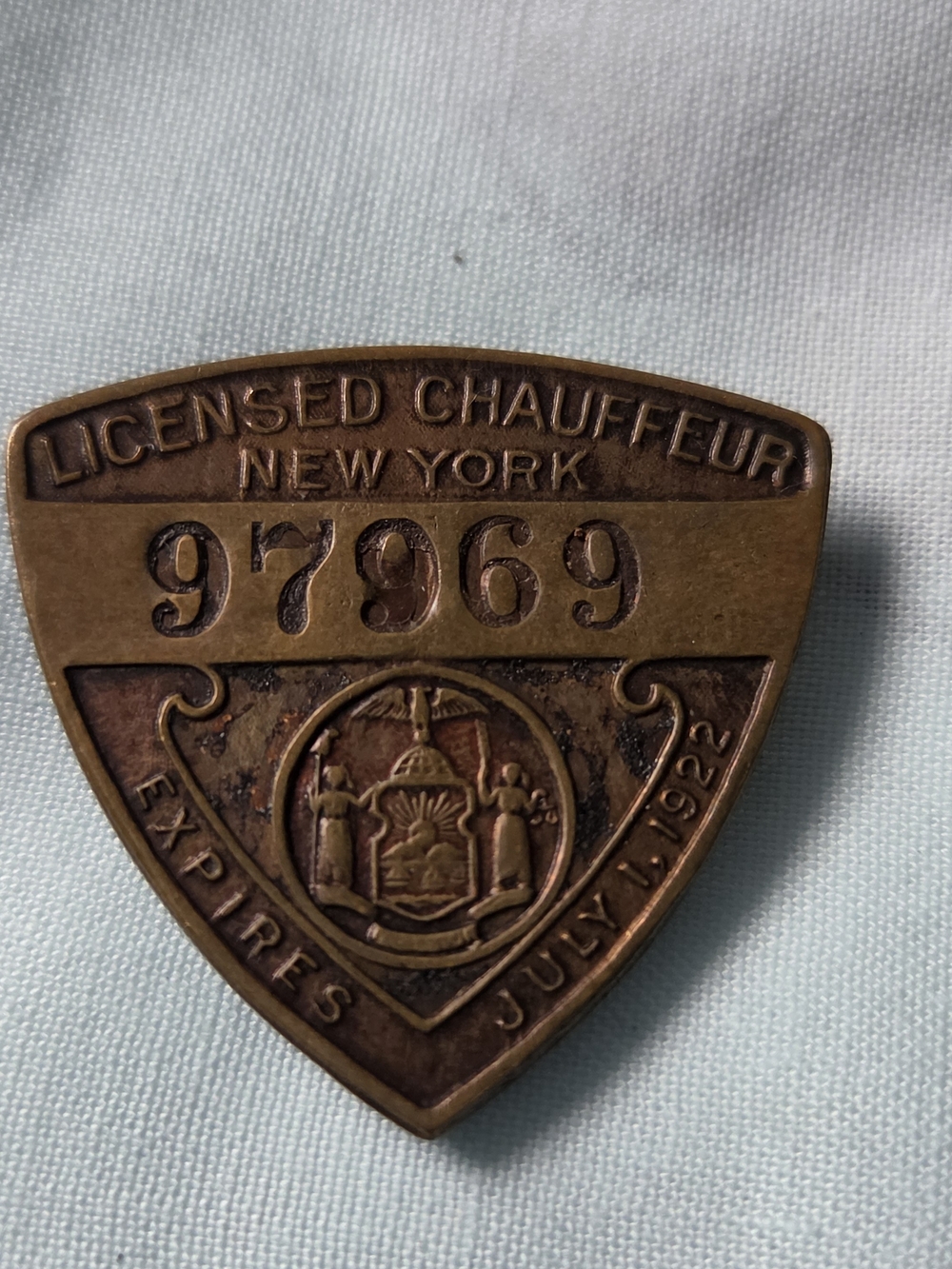 Licensed Chauffeur Badge NEW YORK 1922 #CB2
